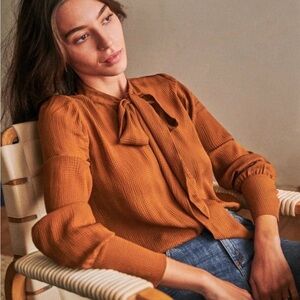 Sezane Russet Colored Bow-Tie Blouse